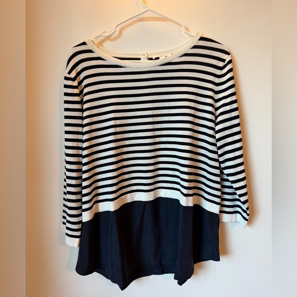 COS Navy & White Striped Drop-Hem Long Sleeve Top